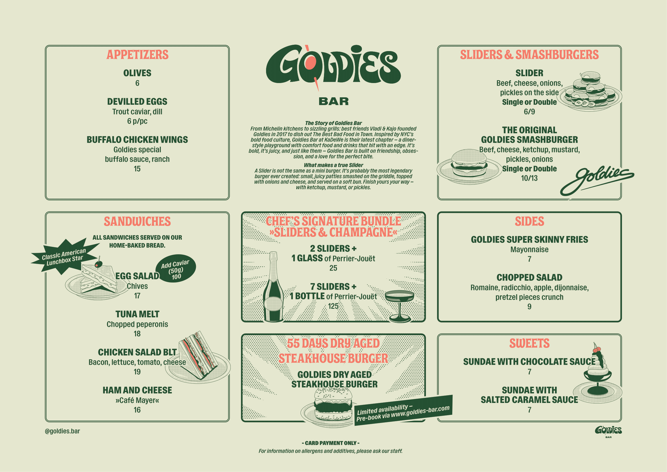 Goldies Bar Menu - Food