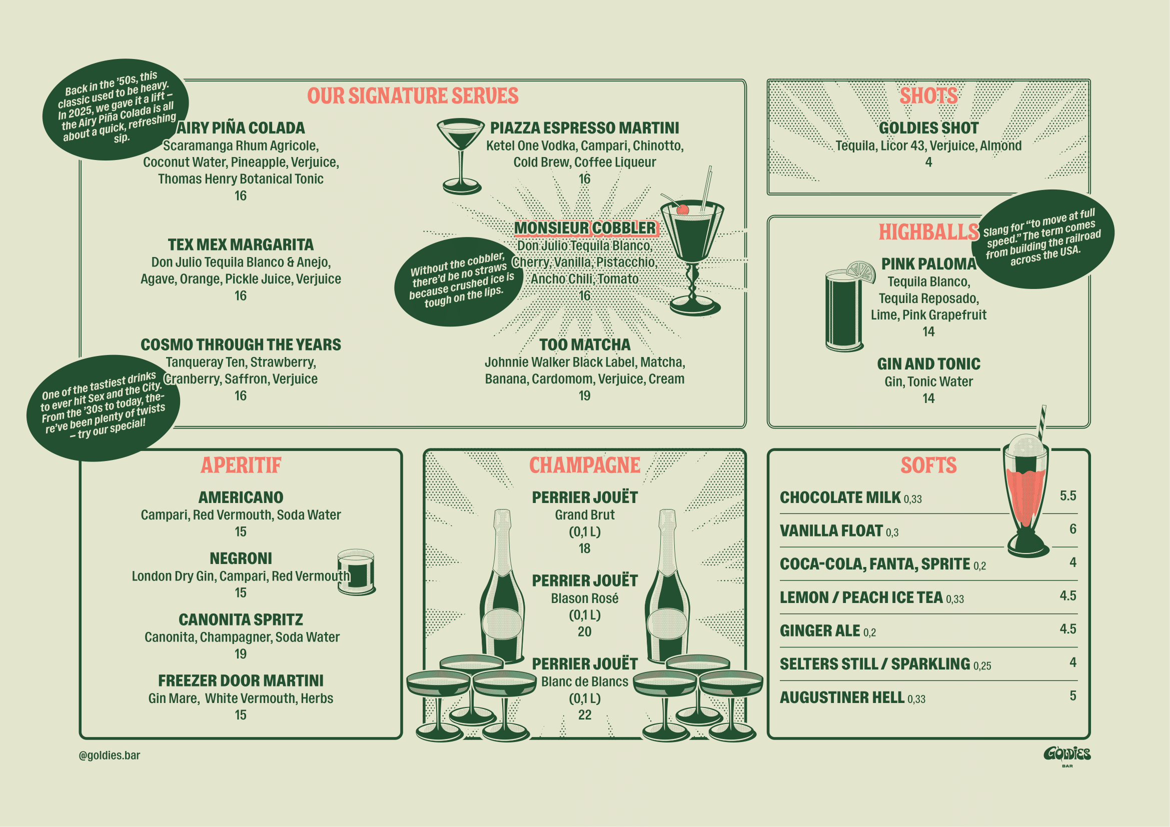 Goldies Bar Menu - Drinks
